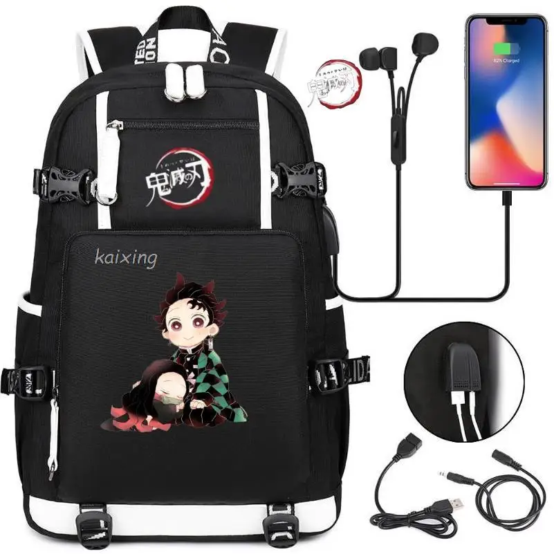 Hot Kamado Nezuko Demon Slayer Boy Girls Kids Book Bags Large Capacity Teenagers USB Schoolbags Women Men Laptop Travel Backpack