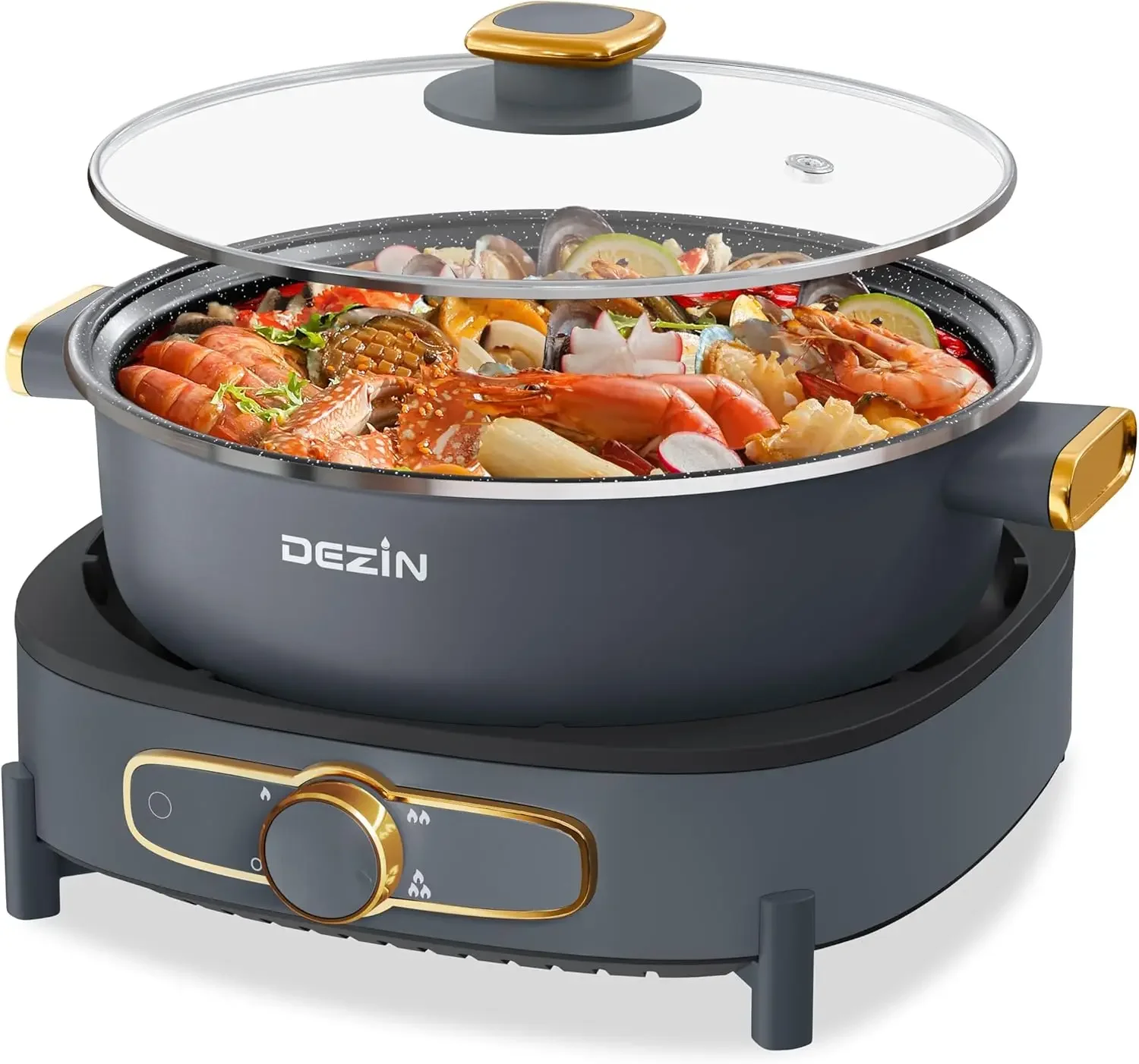 NEW NEW Electric Shabu Shabu Pot with Removable Pot, 5L Non-Stick Hot Pot Electric with Multi-Power Control, 3.7