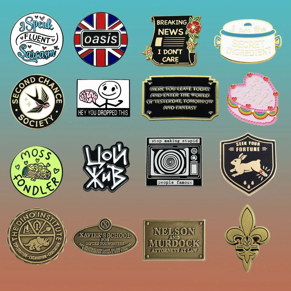 There is always a fun English letter creative electroplated iron-zinc alloy metal brooch that suits your logo badge clothing bag
