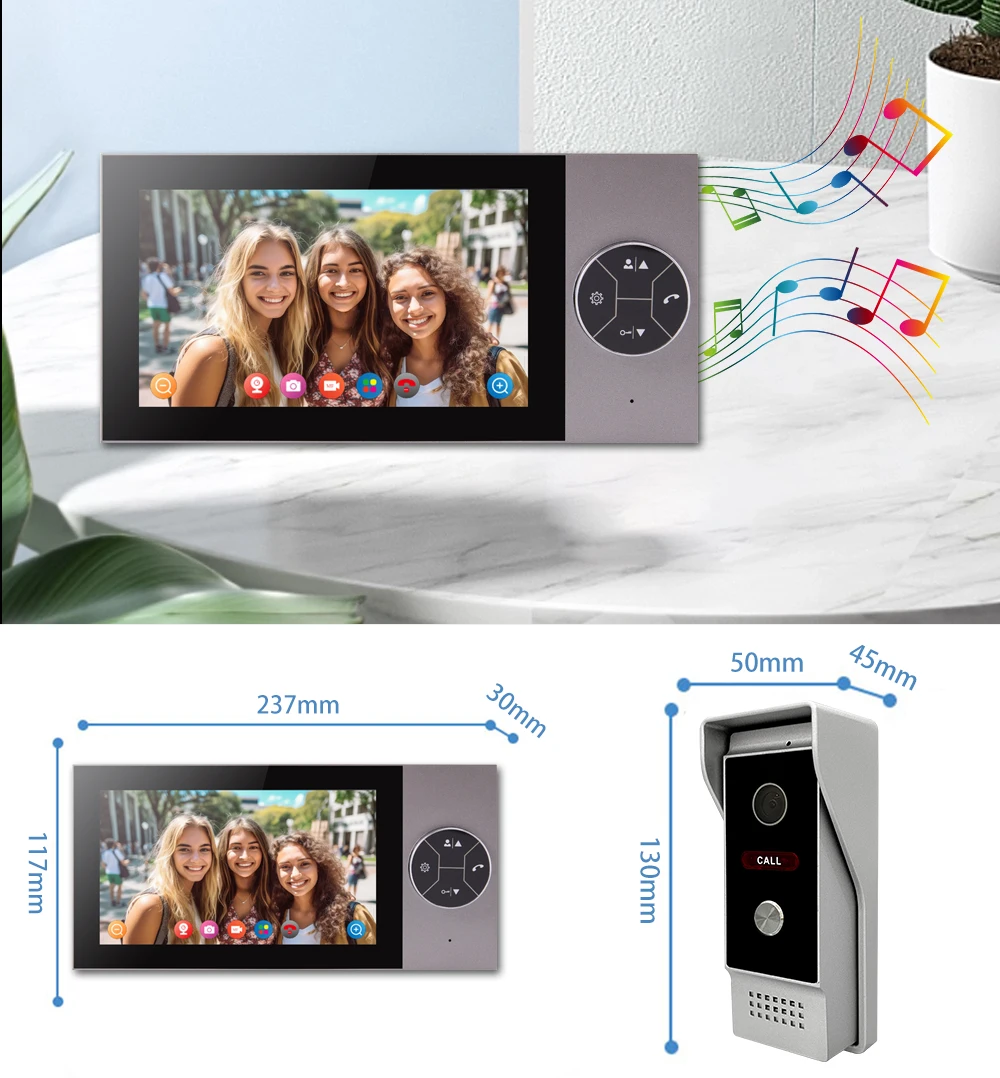 AHD فيلا تويا فيديو باب الهاتف الخليوي 7 "واي فاي تويا الذكية فيديو نظام اتصال داخلي 1080P جرس باب يتضمن شاشة عرض فيديو أطقم