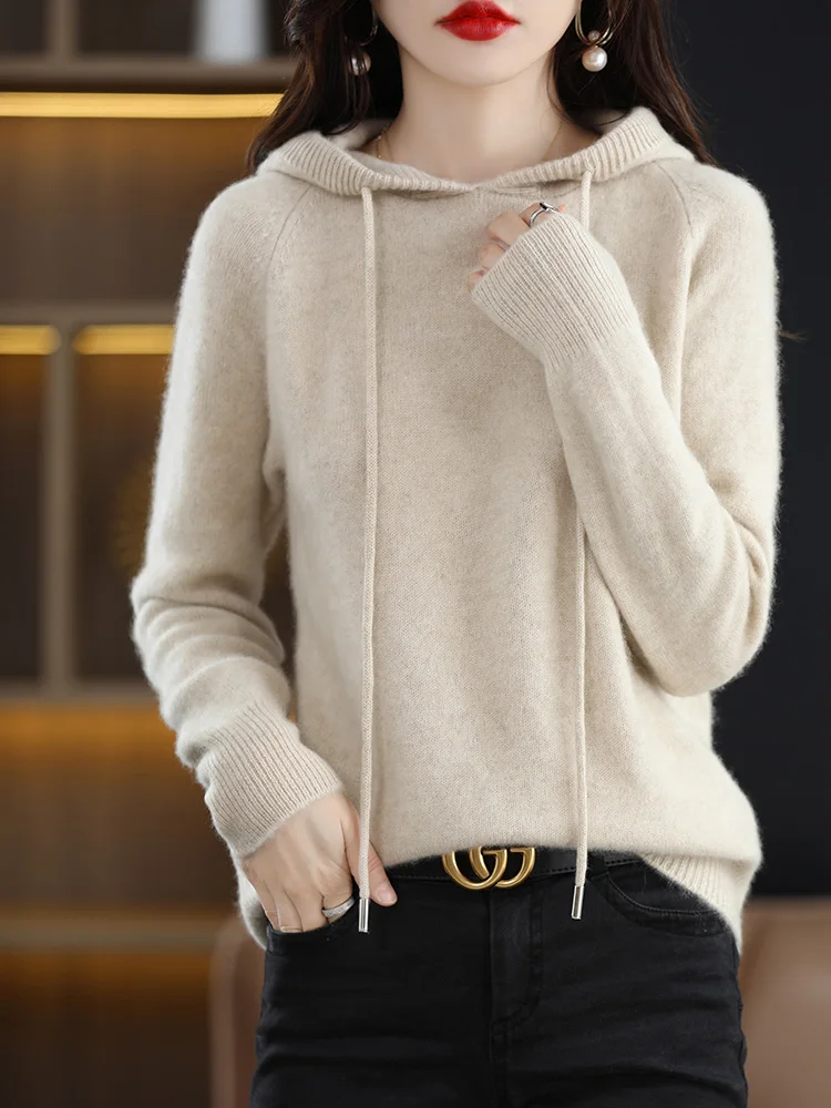 

Весна 2026: Женский утепленный вязаный свитер-худи в корейском стиле, однотонный, прямого кроя, для повседневной носки