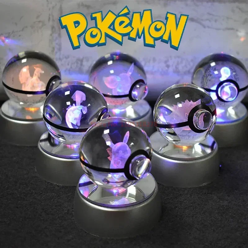 

3d Pokémon Crystal Ball Pikachu Gengar Mew Mewtwo Figurines Lamp Base Pokeball 3d Pokemon Glass Ball Statue Kids Birthday Gift