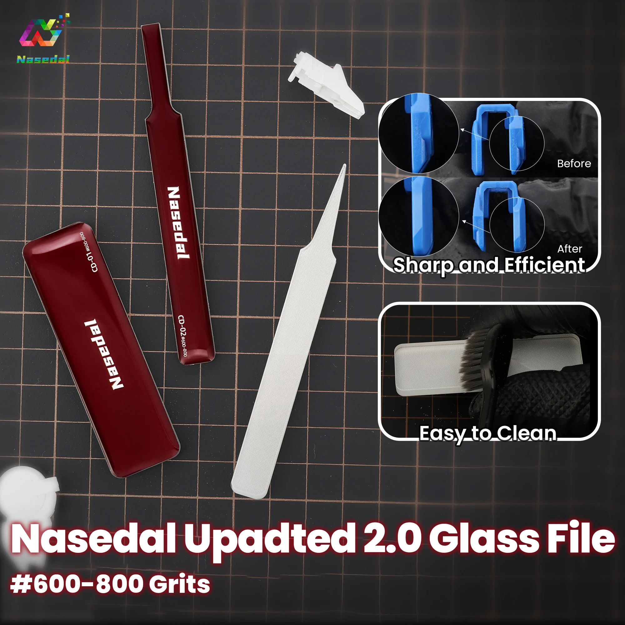 Nasedal Glasfeile Aktualisiert 2.0 Waschbar für Gunpla Maßstabsmodelle DIY Nub Spiegelpolieren Kleines Flachoberflächen-Schleifwerkzeug # 600-800 – Detail 12