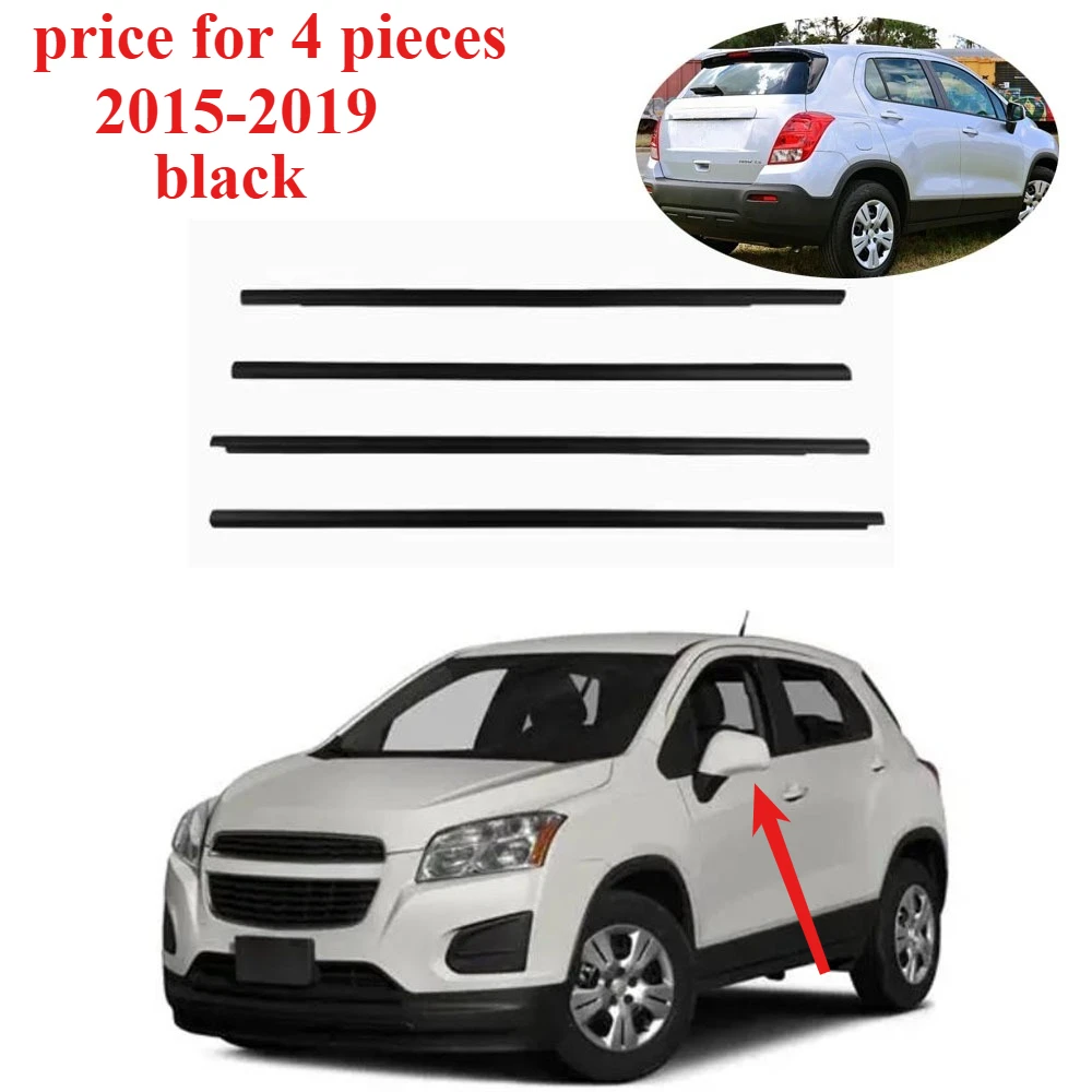 Window Moulding Belt Line Shell for Chevy Trax LS 2015-2019 Glass Rubber Weatherstrip Black 4 Pieces 1 Set