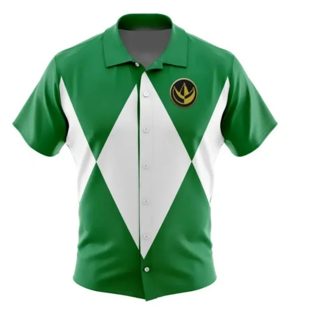 Green Warriors Mighty Morphin PowerRangers 부통 셔츠 하와이안 올 매치 스포츠 캐주얼 여름 남성
