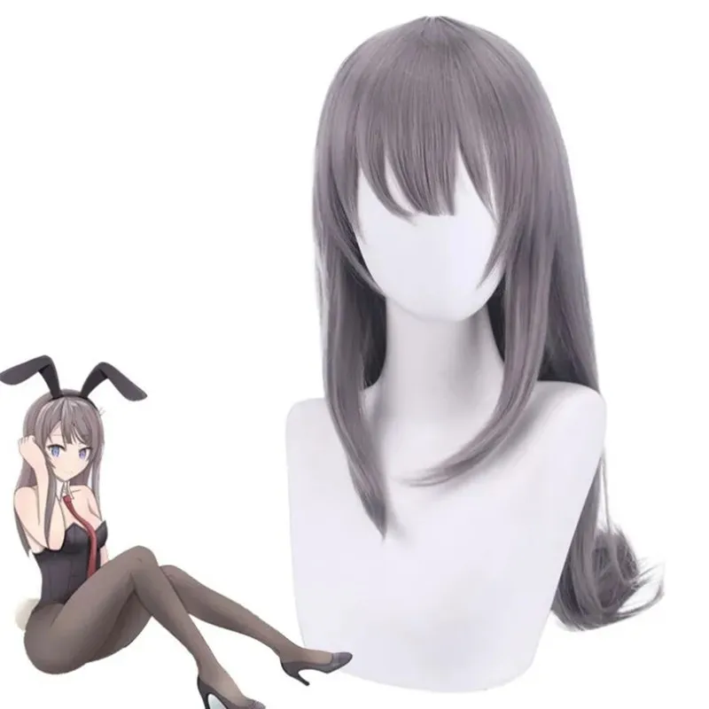 

1:1 Rascal Does Not Dream of Bunny Girl Senpai Sakurajima Mai Косплей парик Серые длинные волосы Косплей парик 80 см