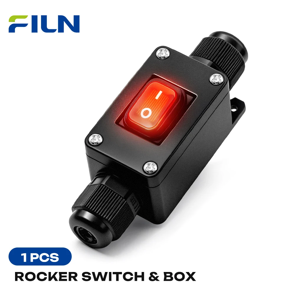 FILN 6A Waterproof Rocker Switch Box 12V 24V 110V 220V 3 Pin KCD1 ON OFF Inline Cable Toggle Switch with LED Indicator Light