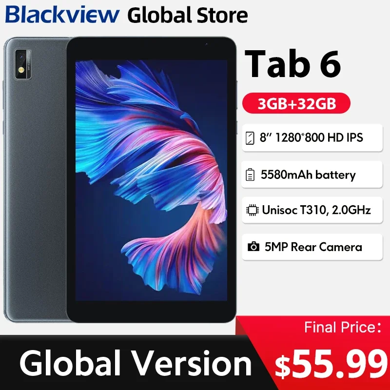 

Планшет Blackview Tab 6 с 8-дюймовым HD-дисплеем, разъемом 3,5 мм, аккумулятором 5580 мАч, WiFi, камерой 5 Мп, Android 11, электронной книгой, планшетом для ПК