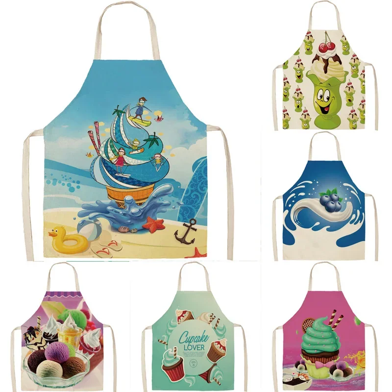 Fashion Ice Cream Series Apron Cold Drink Restaurant Fruit Pattern Apron Unisex Apron Kitchen Cleaning and Anti Fouling Apron