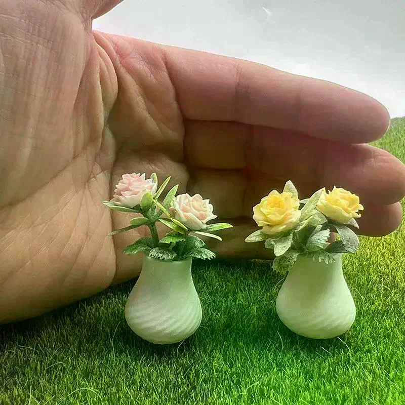 1Pcs Dollhouse Prop Miniature Photography Accessory Mini Rose Plant Potted Flower Model Home Tabletop Decor Craft