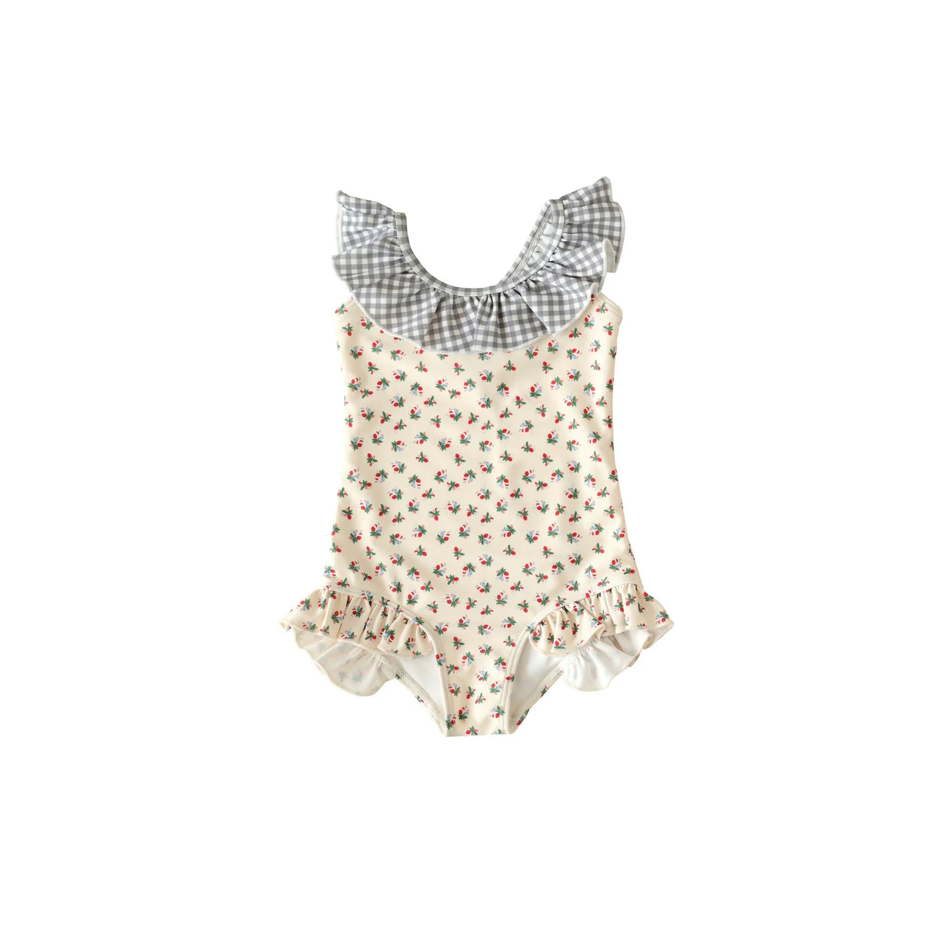 Toddler Kids Girls One-piece Swimsuit Children's Cute Cherry Printed Plaid Swimsuit Quick-drying Breathable Swimwear view 3
