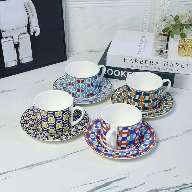 

Geometric Pattern Coffee Cup Saucer Bone China Mug, Teacup Snack Dish, Cola Mug, Milk Juice Cup, Office Water Cup, Couple Cups