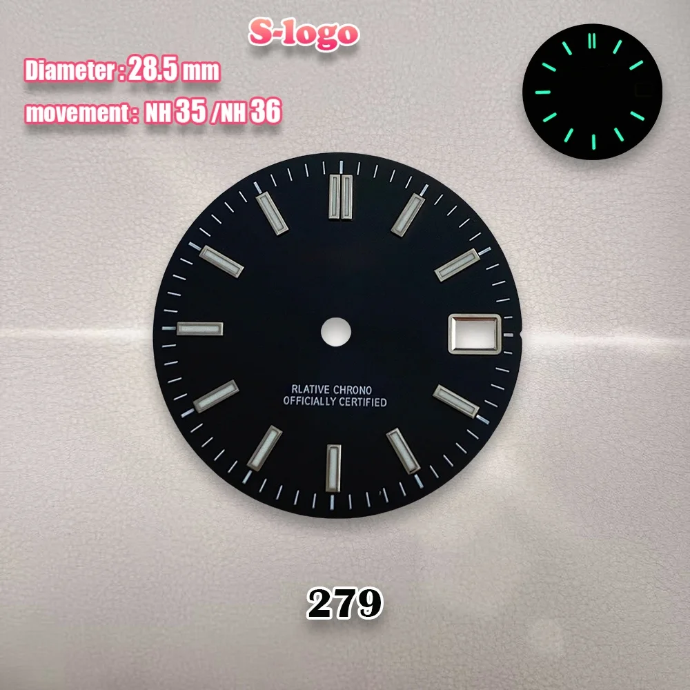 28.5mm S Logo Sunray Dial Fit NH35/NH36/4R/7S Japan Movement Green Luminous Log Watch Modification Accessories Repair tools