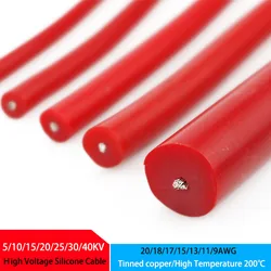 Cabo de silicone de alta tensão DC 5/10/15/20/25/30/40/50KV 20/18/17/15/13/11/9AWG 1 metro de resistência ao calor 200 ℃   Cabo da vela de ignição vermelho