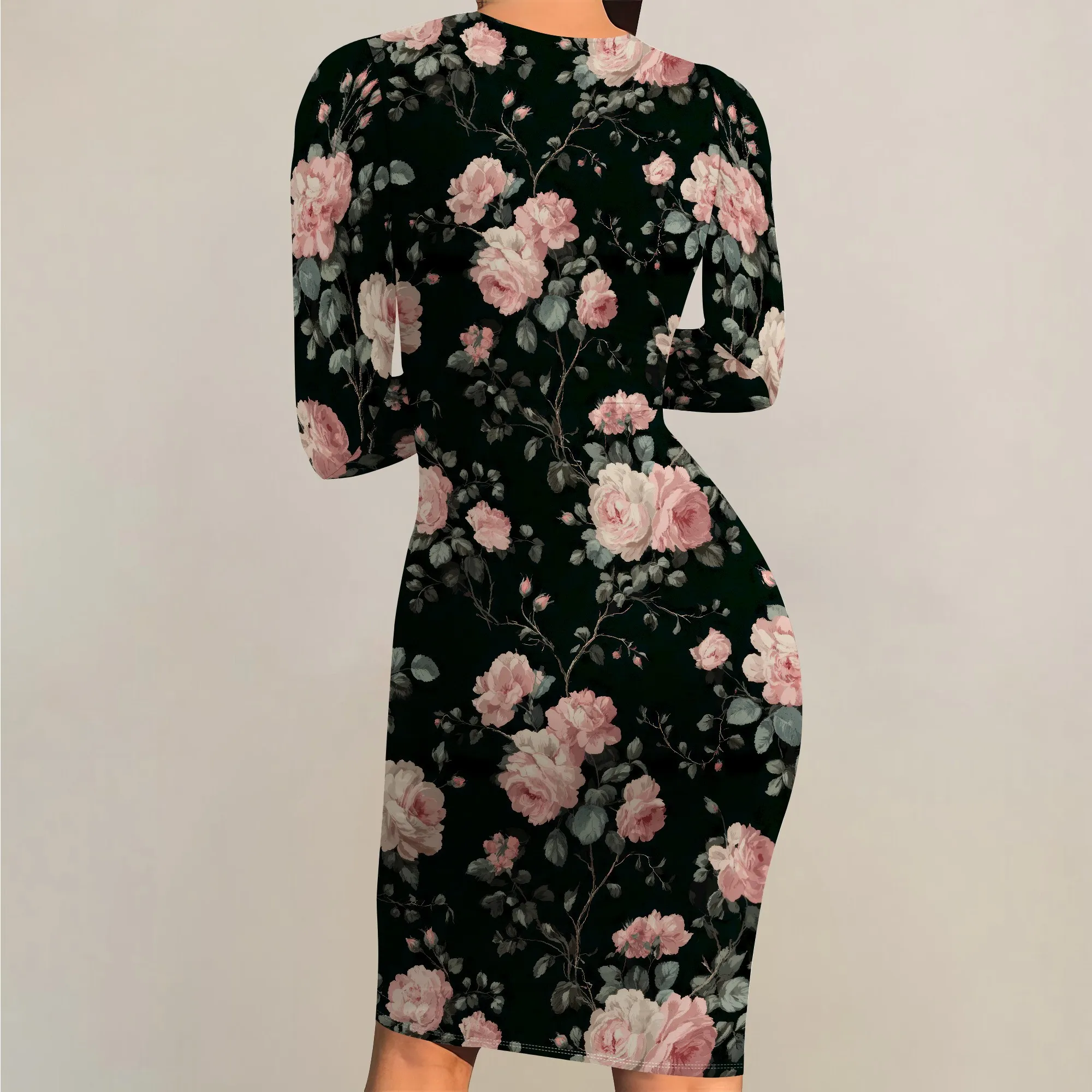 Casual Crew คอเข่าความยาวเซ็กซี่ Bodycon ชุดดินสอผู้หญิง Elegant ธุรกิจค็อกเทลปาร์ตี้ Sundress