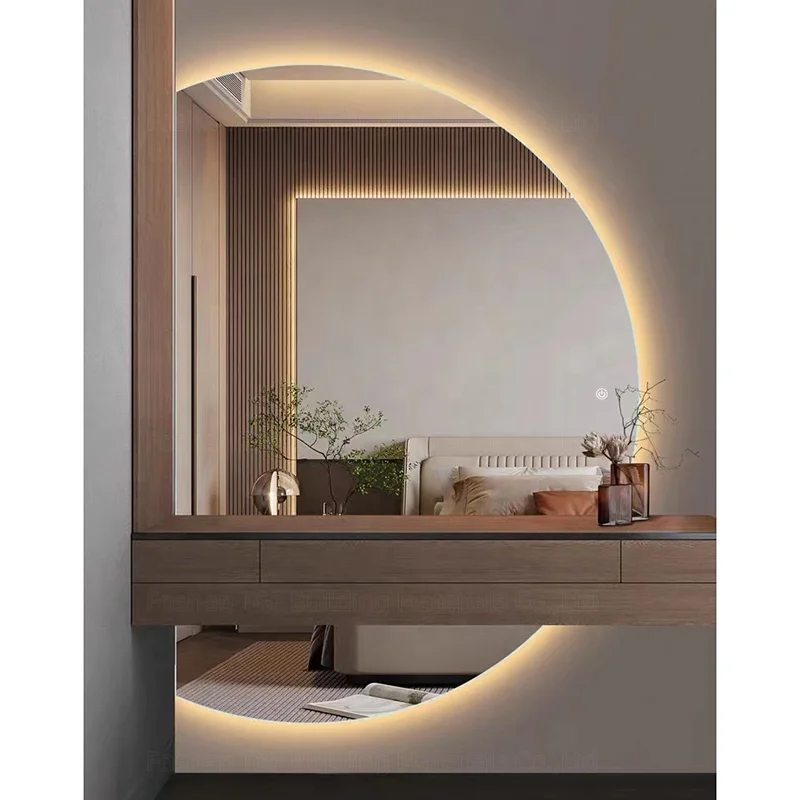 Half Moon Round LED Smart Bathroom Mirror Touch Sensor Wall Mounted Vanity Mirror
