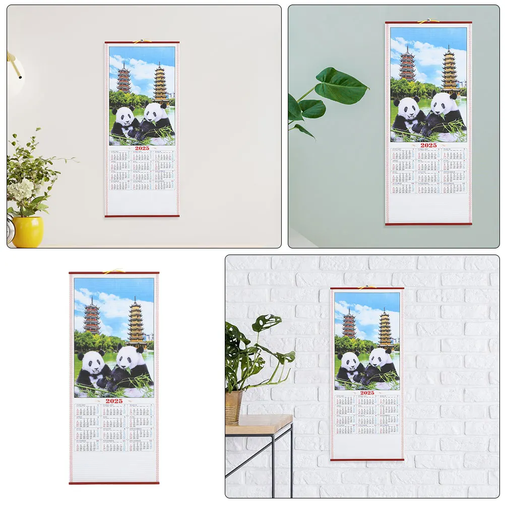 

2pcs Wall Calendar Lunar Year Hanging Scroll Snake Lunar Wall Calendar Theme Rattan Room Decorations Schedule