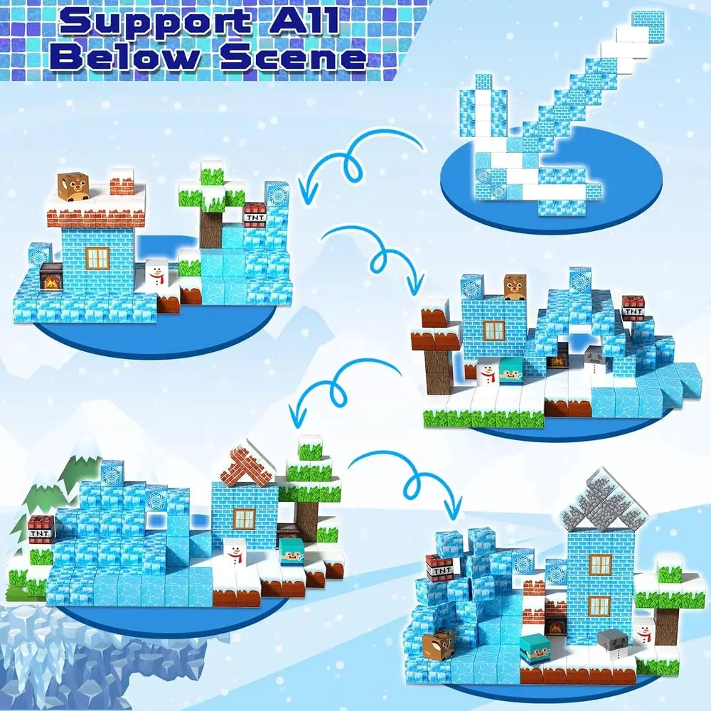 자석 블록 - 얼음 성을 만들기 위한 100개 조각, 몬테소리 영감을 받은 어린이용 STEM 장난감, 3-10세 이상에게 이상적