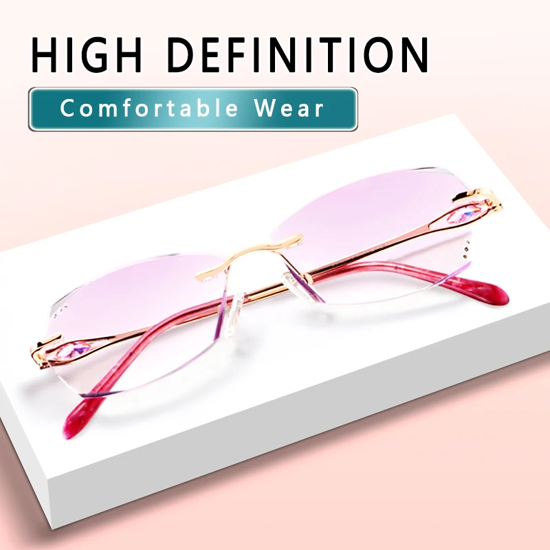 

Frameless Anti Blue Light Reading glasses for Women, Tinted Presbyopia Eyeglasses,Anti Eyestrain Readers