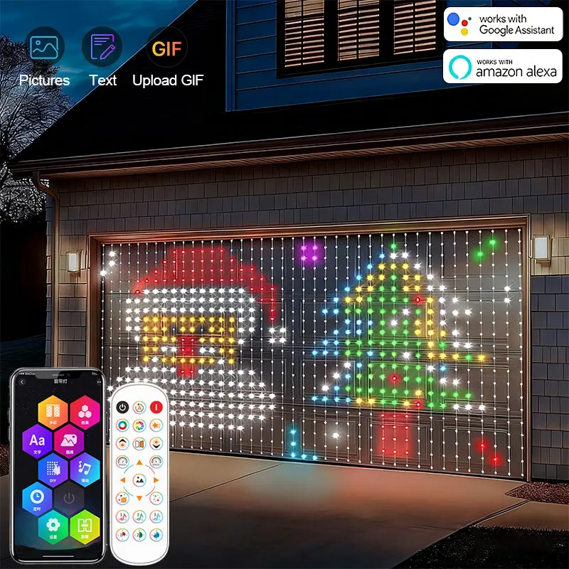 スマートアプリ制御rgbカーテンフェアリーライトdiyパターン音楽同期ストリングライト、窓、寝室、クリスマス、新年の装飾に