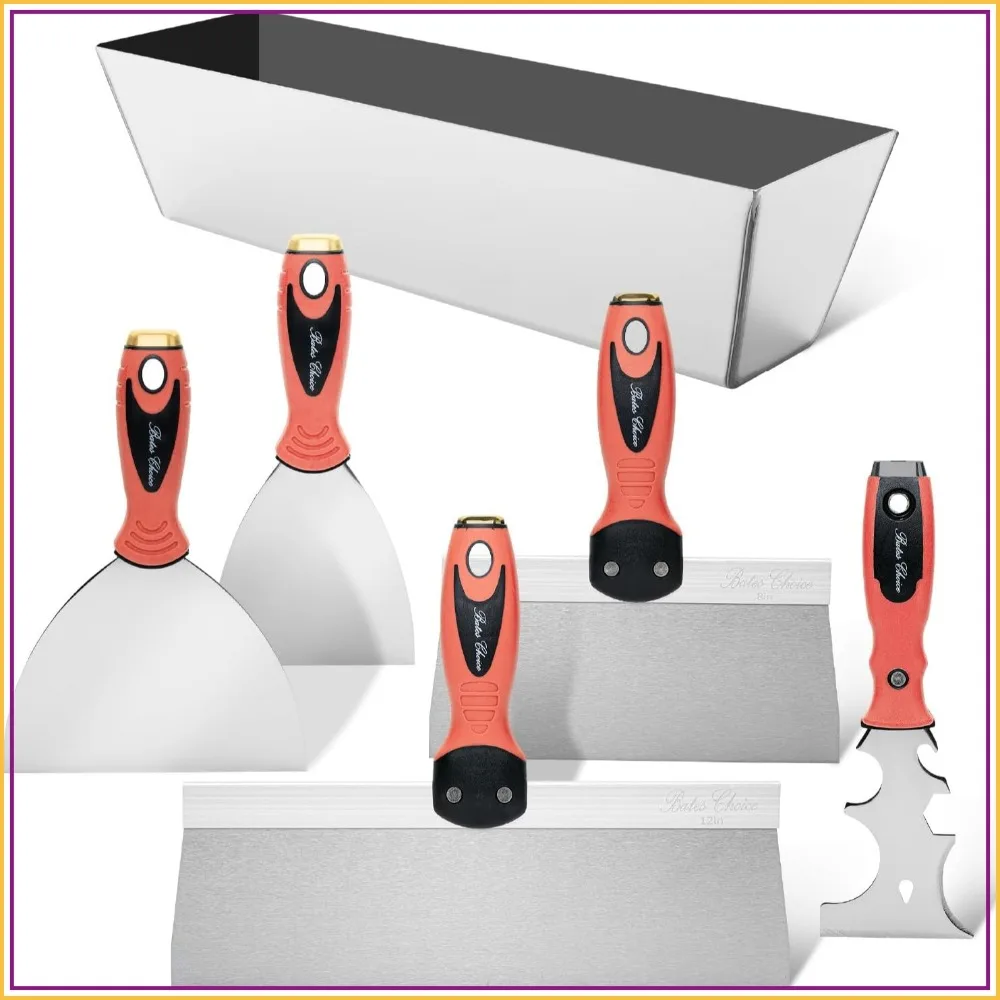 

6-Piece Stainless Steel Drywall Tool Set: 3"-12" Putty Knives & 12.5" Mud Pan