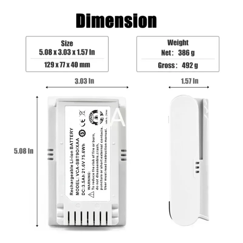 New 3500mAh Vacuum Replacement Battery for Samsung Jet70/+ VS15T7032P4 VCA-SBT90EB VCA-SBT90E Cordless Stick Vacuum Cleaner