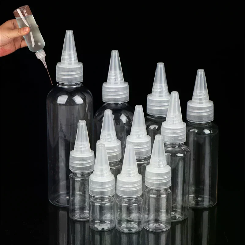 투명한 3-100ml 빈 드로퍼 병 플라스틱 리필 가능한 노즐 드로퍼 캡 포함 스퀴즈 병 타투 피그먼트 잉크 용기
