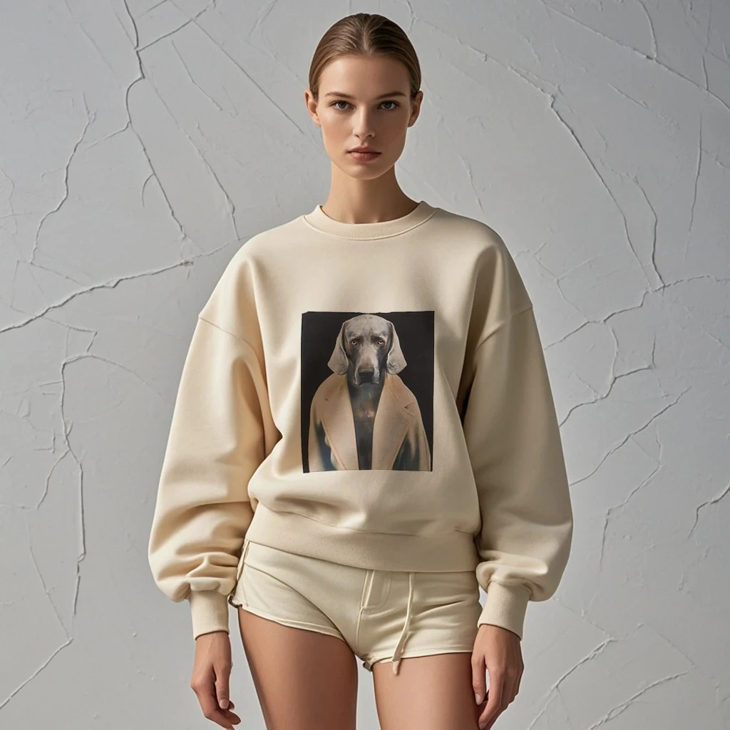 European and American neutral Weimaraner printing fashion trendy brand women's clothing crew neck sweater retro streetwear