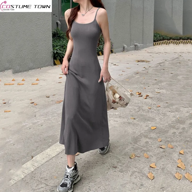 Dopamine Fashion Strap Dress Women's Spring and Summer Slimming Style Long Dress