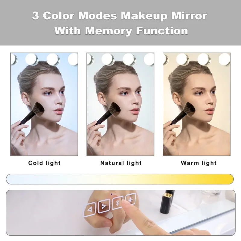 Hollywood Vanity Makeup Mirror 31.49''×22.83'' USB Port With Lights 18 LED Bulbs Wall Mount 3 Color Smart Control