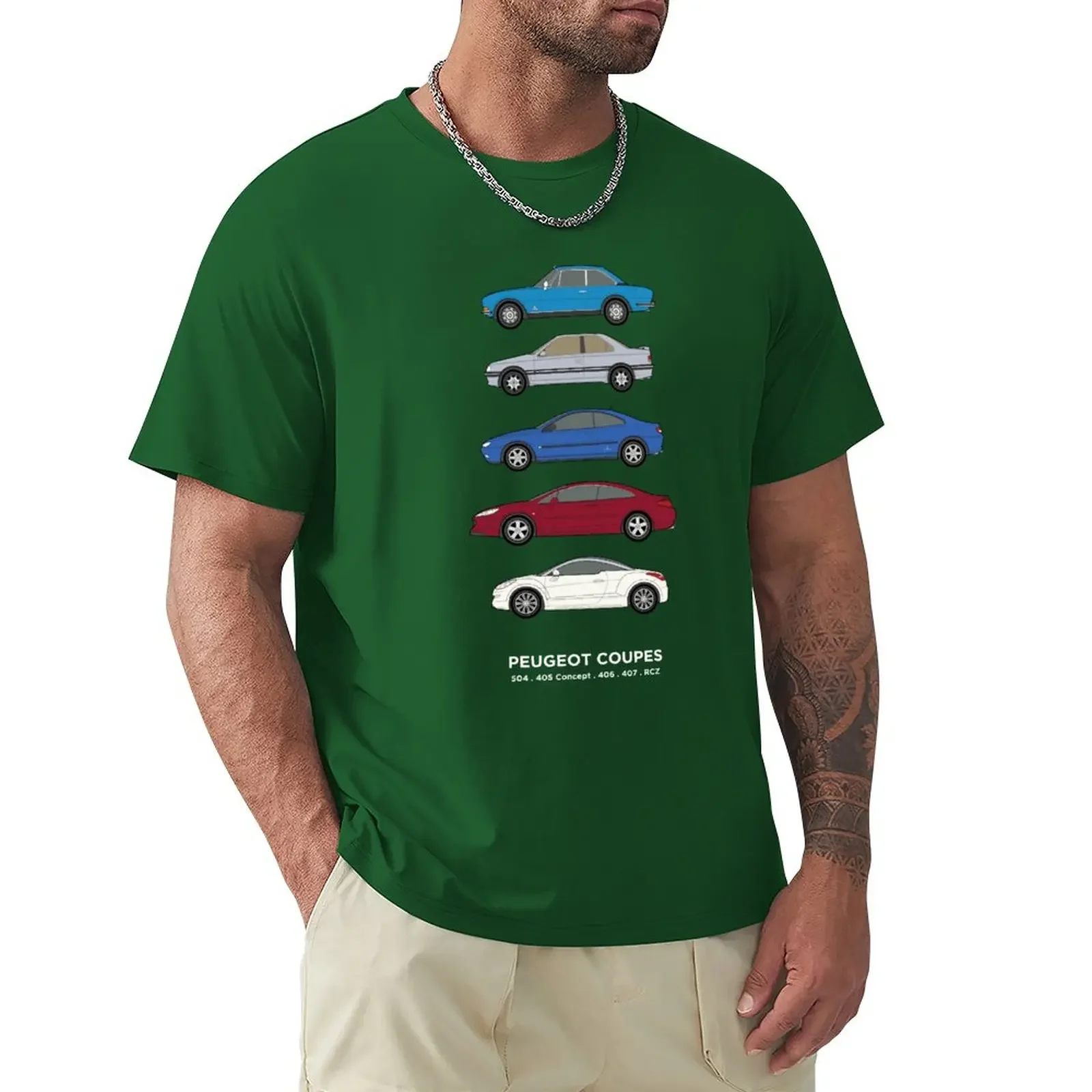 funny t shirts t shirts men Peu geot coupes classic car collection 504, 405 concept, 406, 407, RCZ T-Shirt heavyweight hot sale image 5