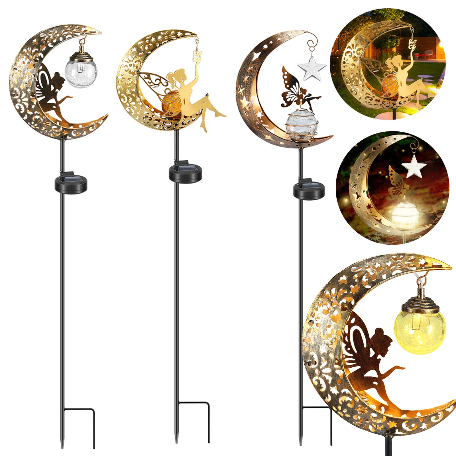 

Solar Moon Fairy Lamp Outdoor Decor Solar Garden Lights Moon Fairy Crackle Glass Lights Waterproof Lawn Courtyard Decorative
