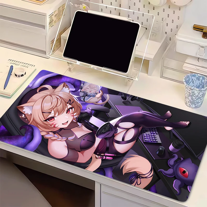 Mouse Pad Gaming Cat Ears Anime Girl Mousepad Rubber Extended Desk Mat Non-slip PC Laptop Gamer Accessories Keyboard Pad Carpet