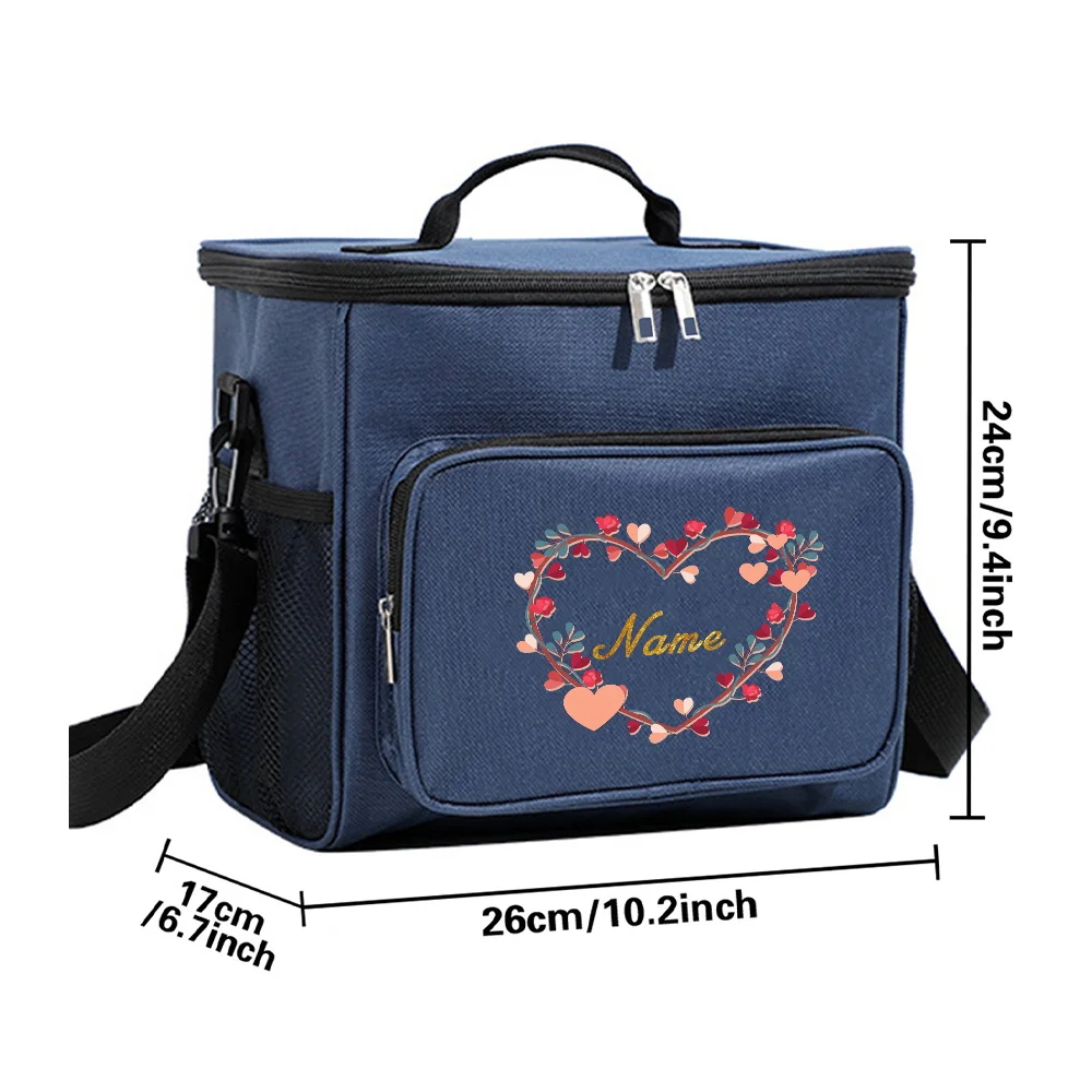 Customizable Name Blue Lunch Bag Insulated Handbag Multi Functional Waterproof Picnic Lunch Box Suitable for Picnic Camping