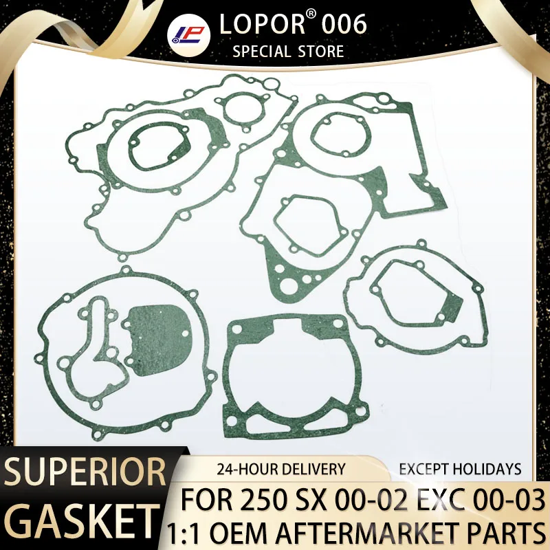 LOPOR Complete Motorcycle Engine Cylinder Crankcase Clutch Starter Generator Cover Gasket Set FOR 250 SX 00-02 250 EXC 00-03