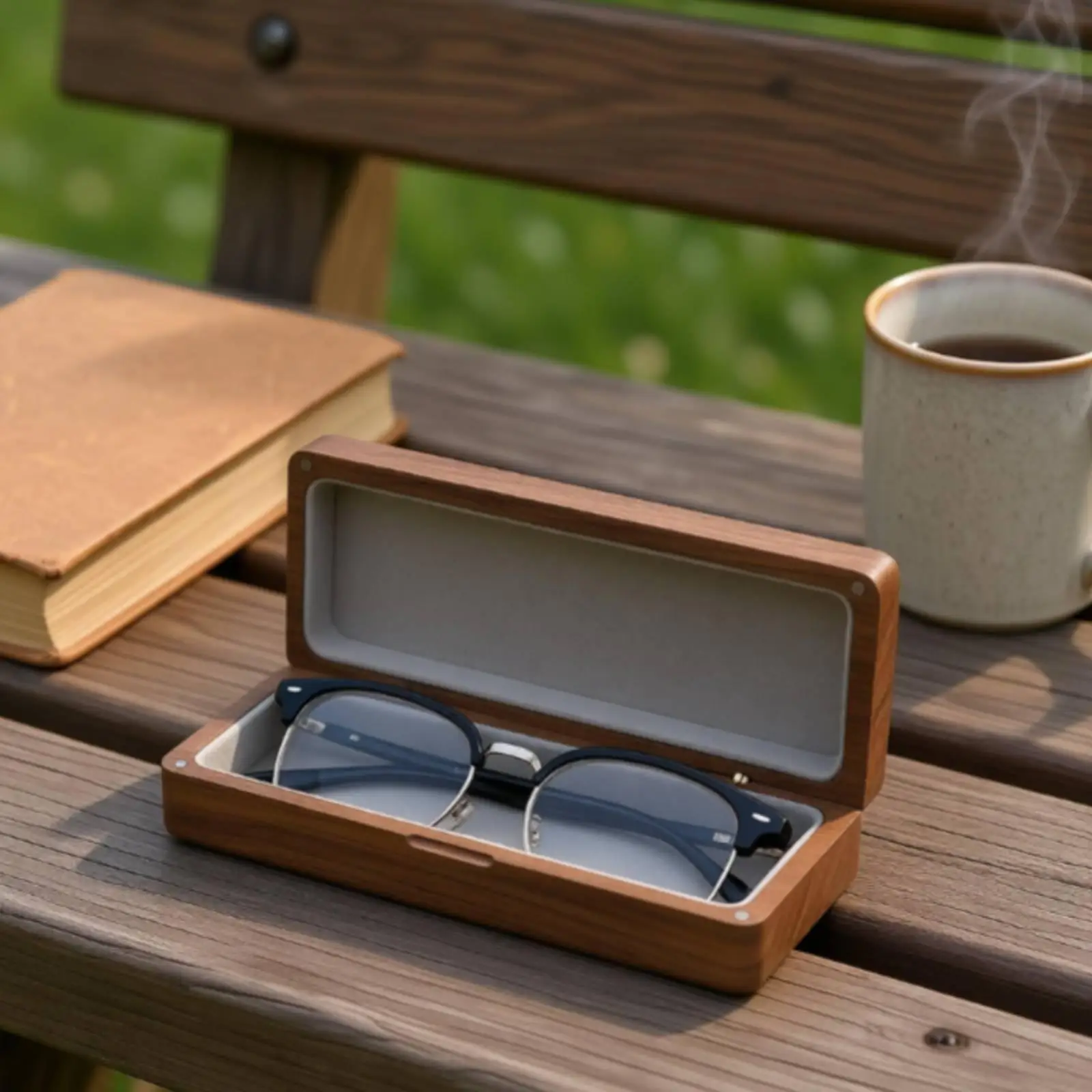 Wooden Eyeglass Case Compact Walnut Glasses Case Portable for Travel