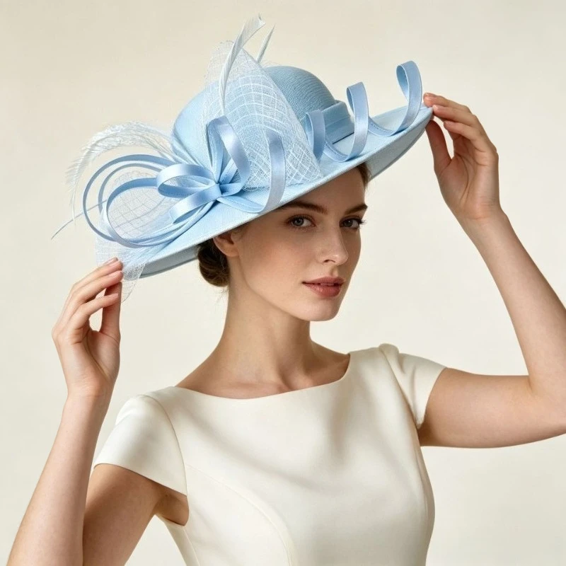Hot Pink Large Fascinator Hat Women Feather Decor Royal Ascot Horse Race Derby Wedding Church Cocktail Party Millinery