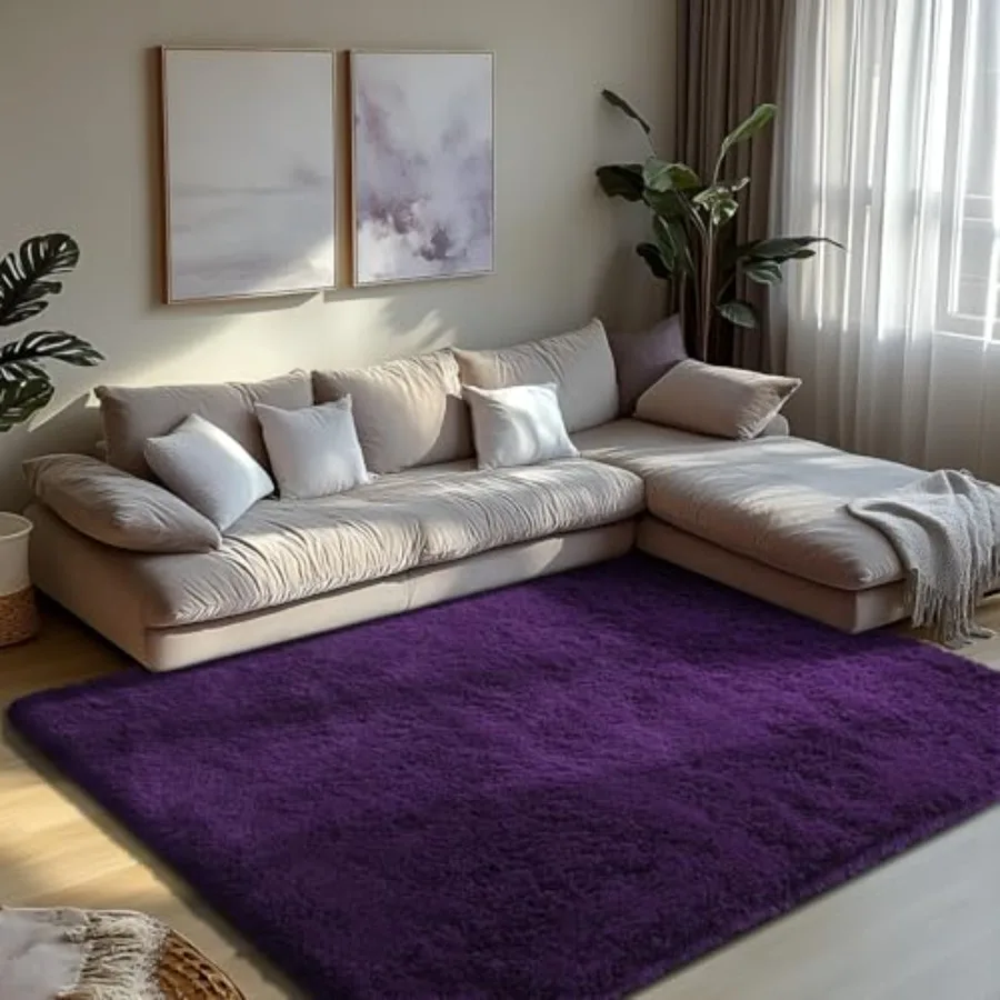 

8x10 Fluffy Area Rugs for Living Room and Bedroom: Soft Purple Fuzzy NonShedding Indoor Plush Carpet Ideal for Bedroom Nursery