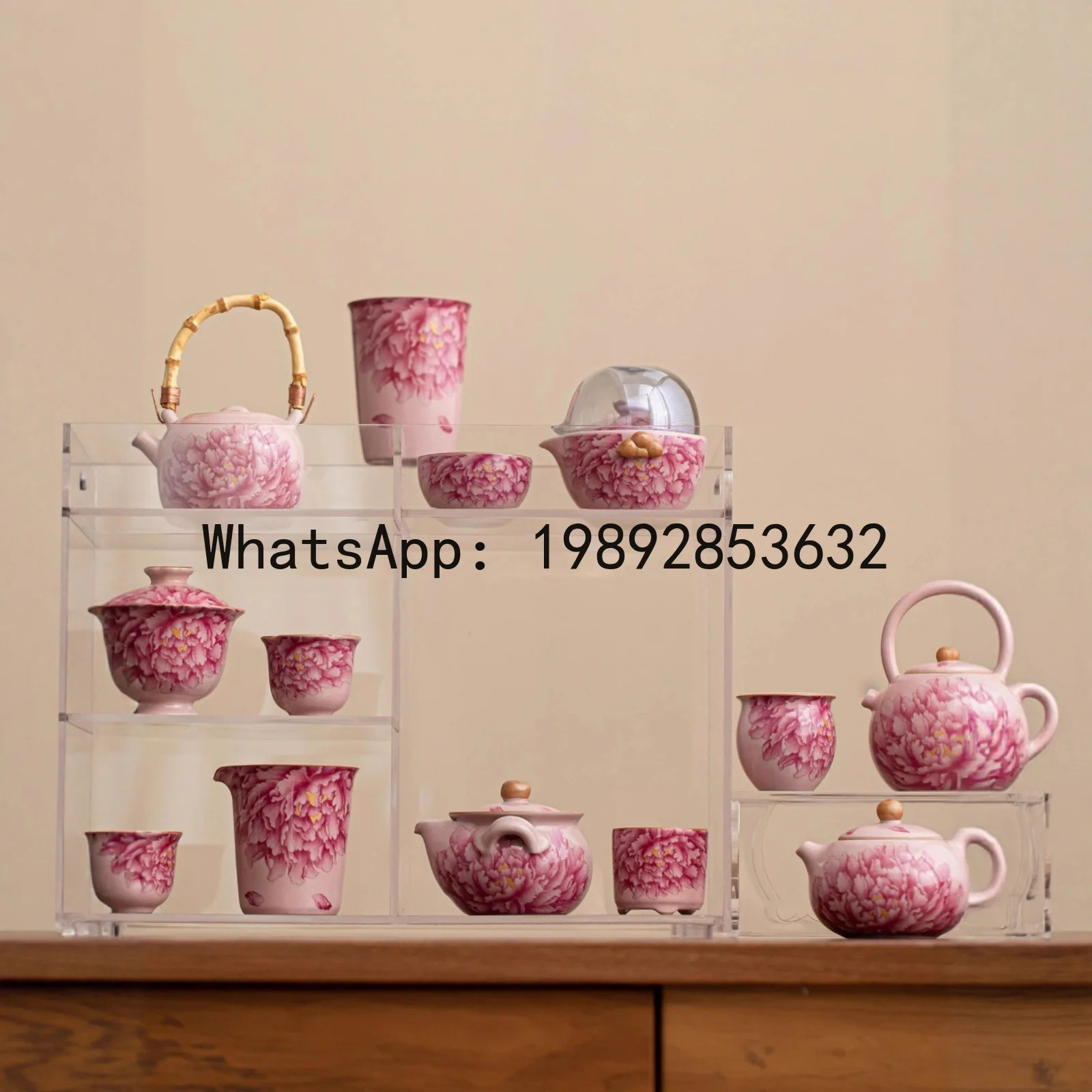 Yayun pink ru kiln peony kung fu tea set complete set of teapot covered bowl teapot ceramic master cup tea cup