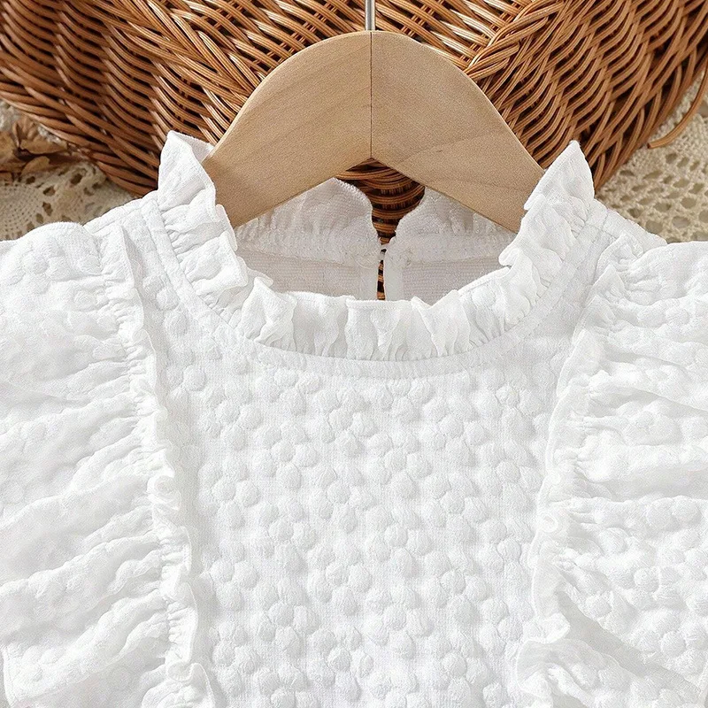 طقم مكون من قطعتين بياقة دانتيل بيضاء وأكمام طويلة مع فيونكة وردية هاكاما ملابس أطفال أنيقة ولطيفة على الموضة للأطفال فستان فتاة عادي #4