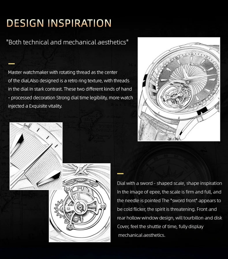 HOT SALE ！AESOP（manual 7019G）Tourbillon Mechanical Watch Lelaki Kulit Asli 30M Waterproof，Dial diameter 42.5MM
