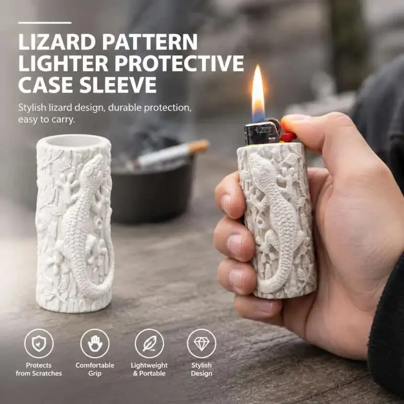 Lizard Pattern Lighter Protective Case Sleeve Holder Decor Lighter Shell Smoking Accessory Pocket Carry Cover