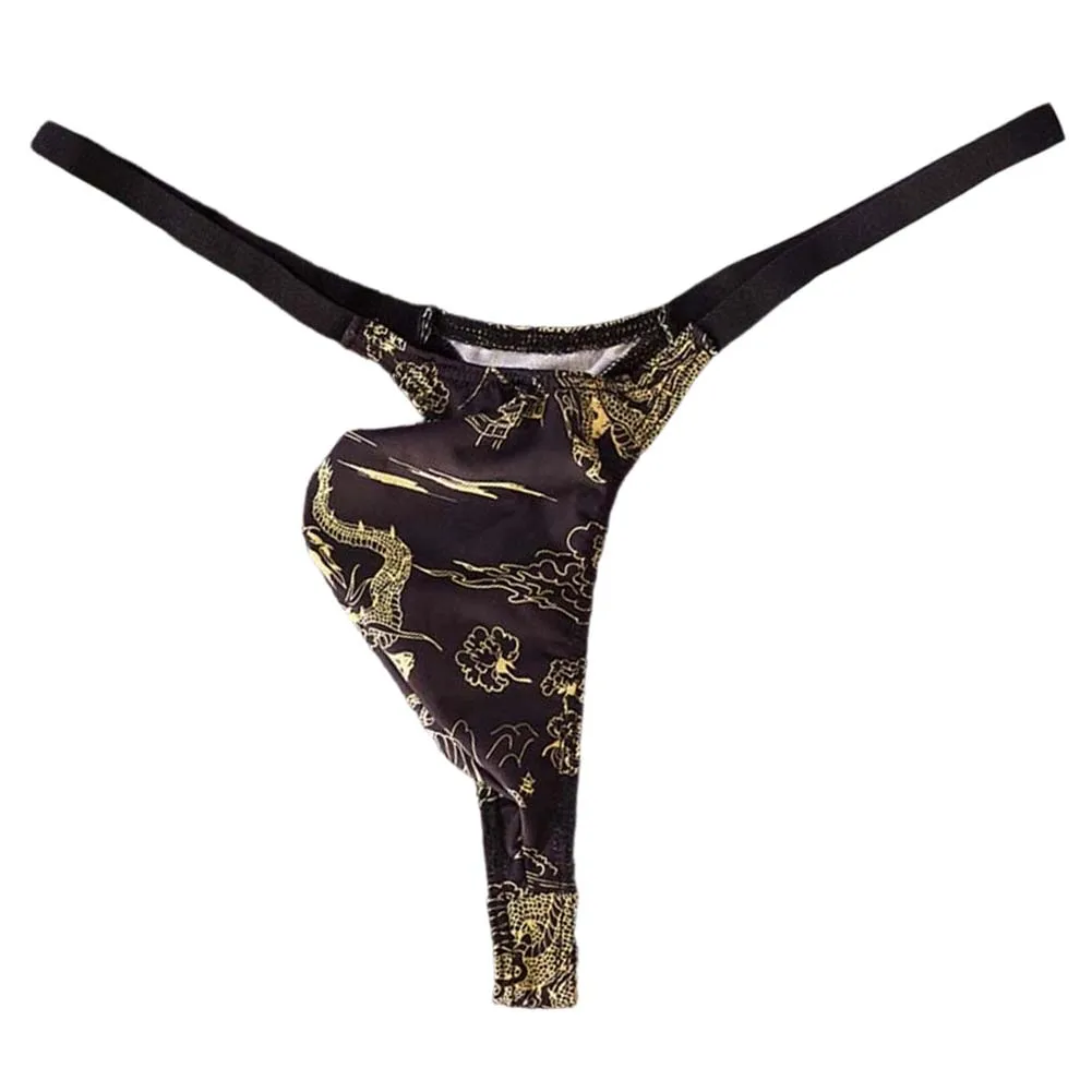 Men Underwear Femboy Bulge Pouch G-String Chinese Dragon Pattern Printing Extreme Men's Panties Sexy Lingerie Japanese Thongs