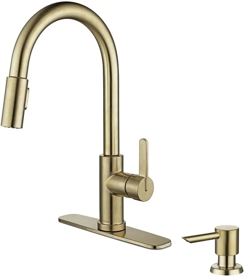 

Single handle Pull-down Sprayer Kitchen Faucet in Matte Gold with Soap Dispenser TurboSpray Technology for Efficient cleaning