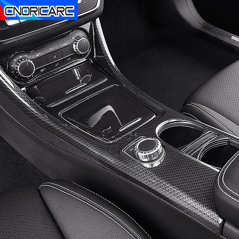 

Car Accessories Gear Shift Water Cup Holder Storage Panel Trim Carbon Pattern For Mercedes Benz A Class W176 CLA C117 GLA X156