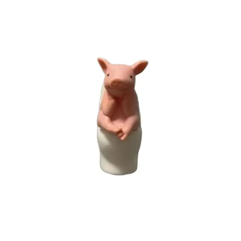 Fun Pig Bathroom PVC Statue Adorable Toilet Sitting Shape 1PC Tabletop Wall Mount for Home Living Room Ornament