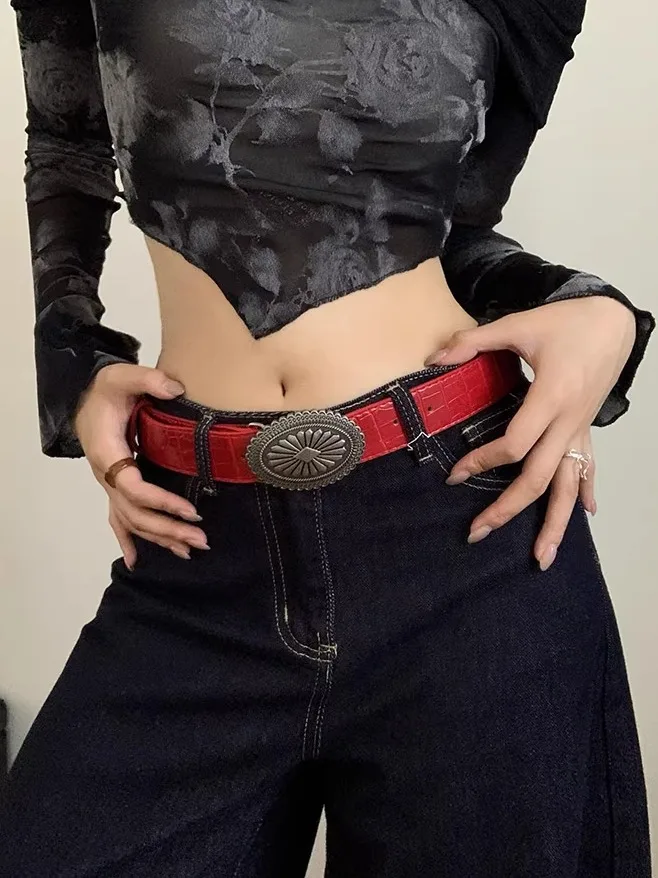 Retro American Red Belt Women's Style 2025 New High-End Feeling with Jeans Waist Belt Men's Decorative Waist Seal