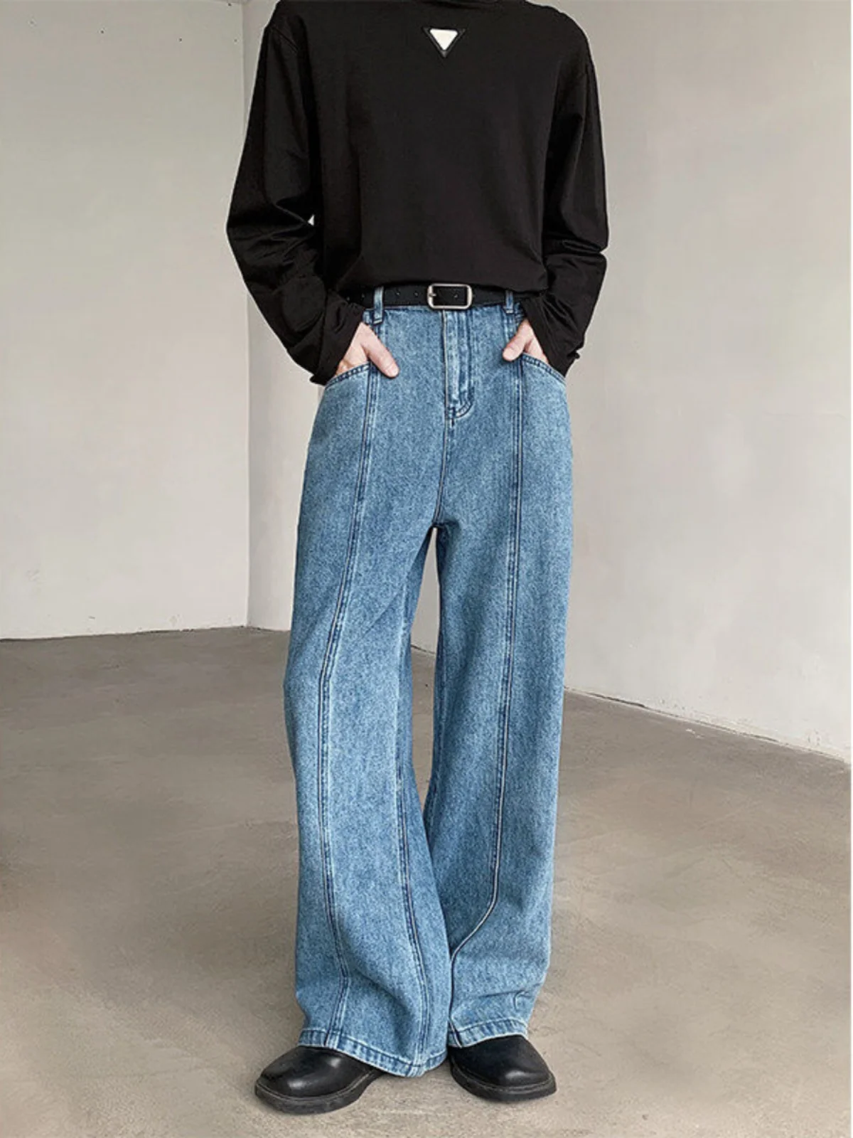 

Мужские джинсы с широкими штанинами в стиле ретро, весенняя коллекция, повседневные прямые брюки, универсальный дизайн с изгибом, свободный крой, эффект стройности