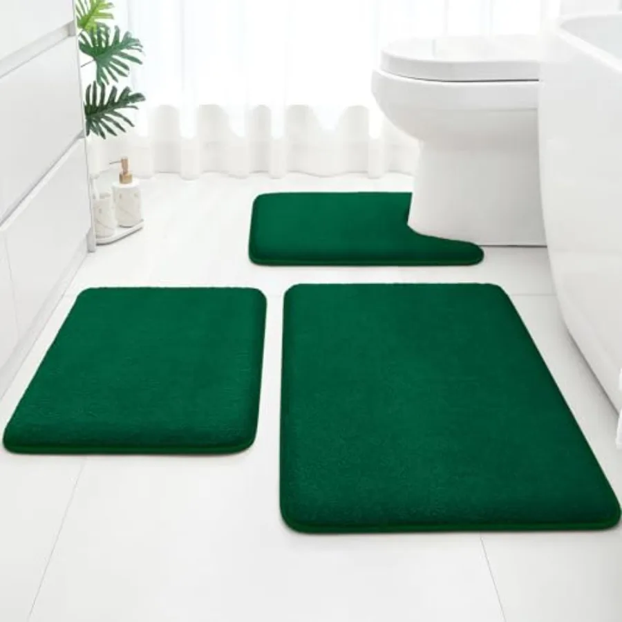 

Upgraded Bathroom Rugs Set 3 Pcs Extra Thick Absorbent Soft Memory Foam Washable Toilet Bath Mat 17"x24"+20"x32"+U Shape 20"x24
