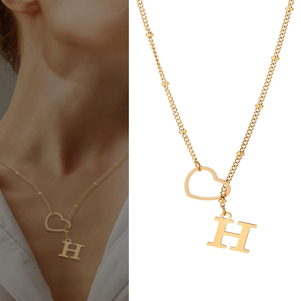 1Pc Heart Letter Necklace Alphabet Necklace for Women Elegant Gift 16.30-16.63 Inch(41.4-42.25cm) Long
